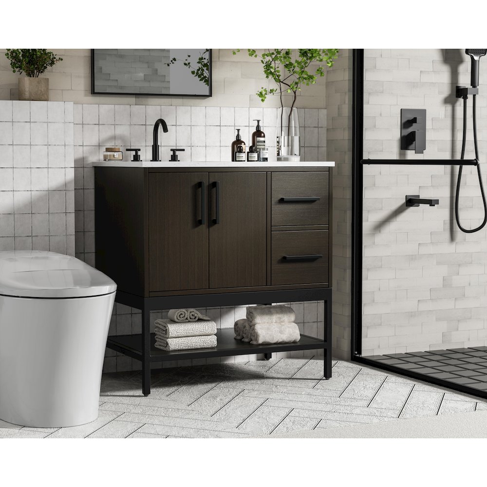 32 Inch Single Bathroom Vanity In Mocha Brown. Picture 3