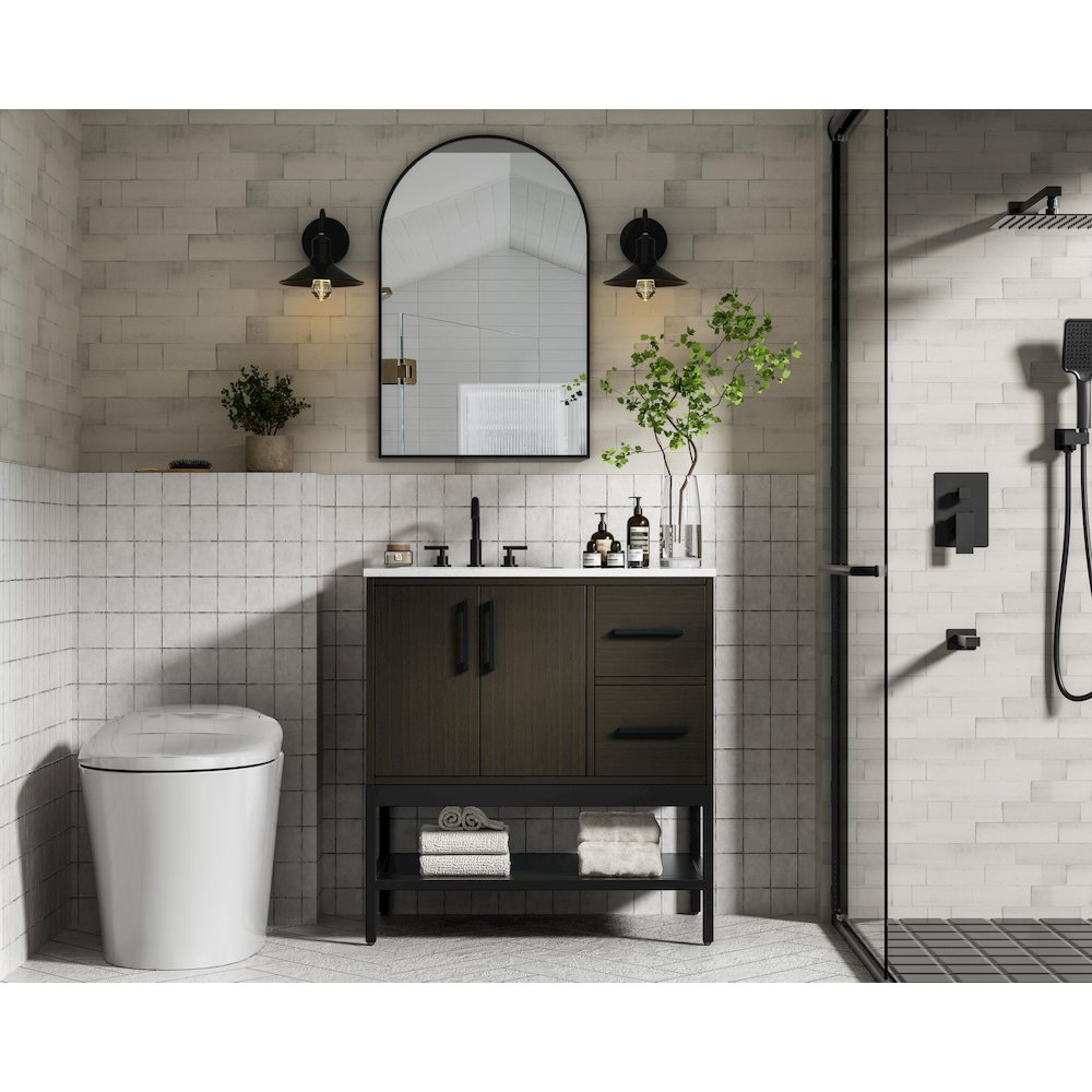 32 Inch Single Bathroom Vanity In Mocha Brown. Picture 4