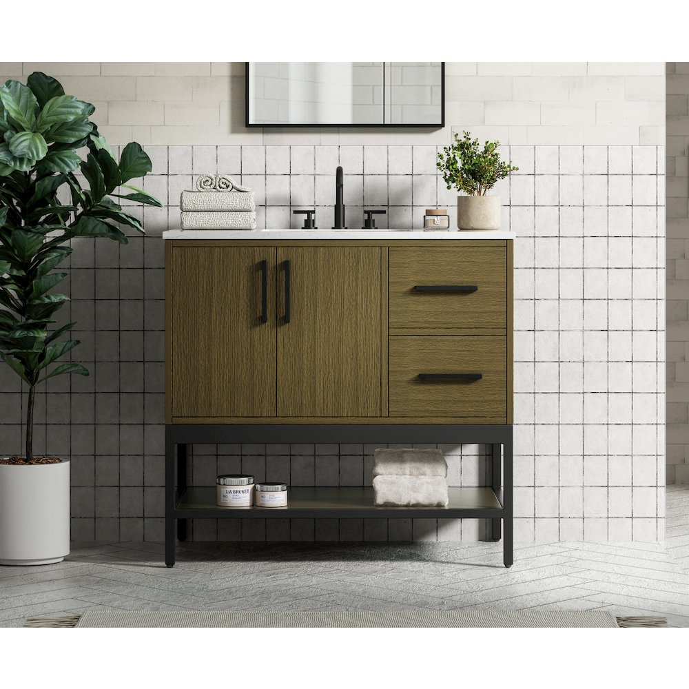 36 Inch Single Bathroom Vanity In Chestnut Brown. Picture 2