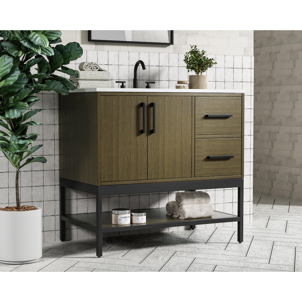 36 Inch Single Bathroom Vanity In Chestnut Brown. Picture 3