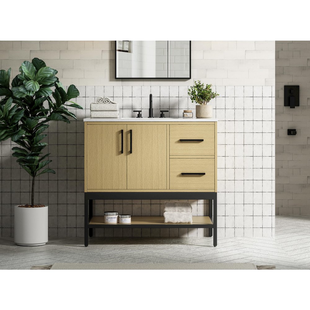 36 Inch Single Bathroom Vanity In Honey Brown. Picture 2