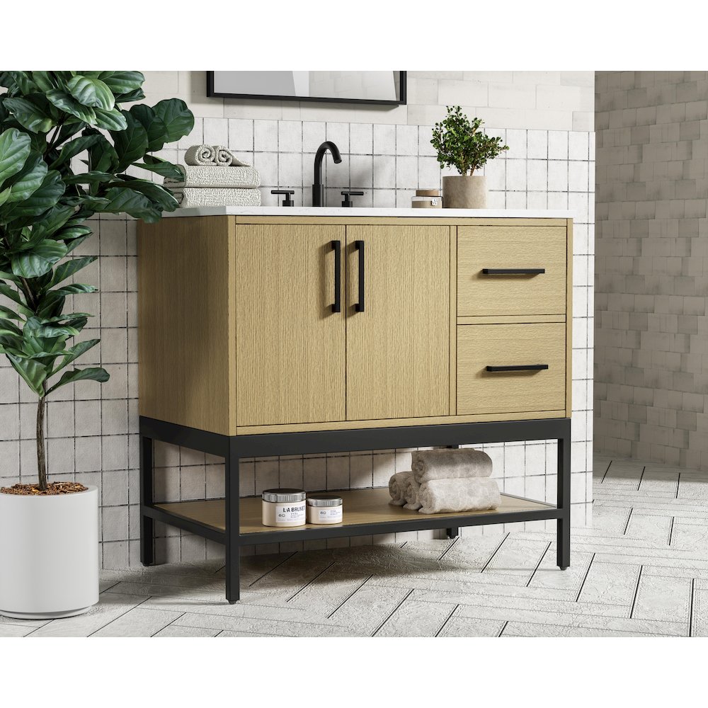 36 Inch Single Bathroom Vanity In Honey Brown. Picture 3