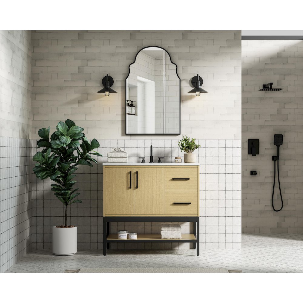 36 Inch Single Bathroom Vanity In Honey Brown. Picture 4