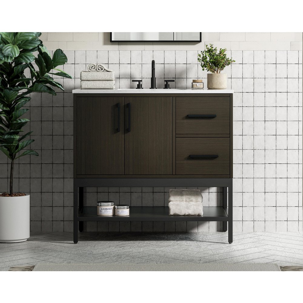 36 Inch Single Bathroom Vanity In Mocha Brown. Picture 2