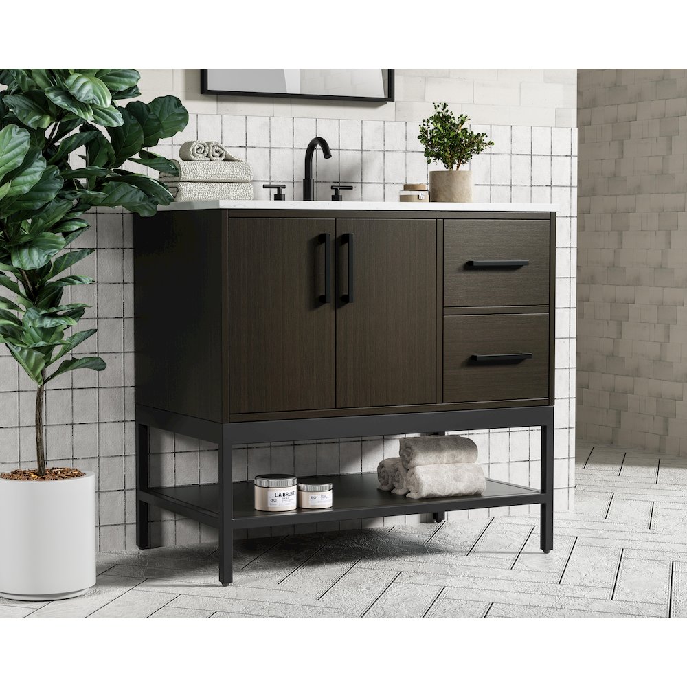 36 Inch Single Bathroom Vanity In Mocha Brown. Picture 3