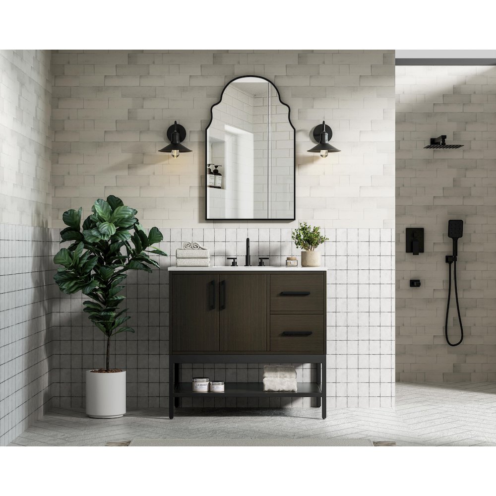 36 Inch Single Bathroom Vanity In Mocha Brown. Picture 4