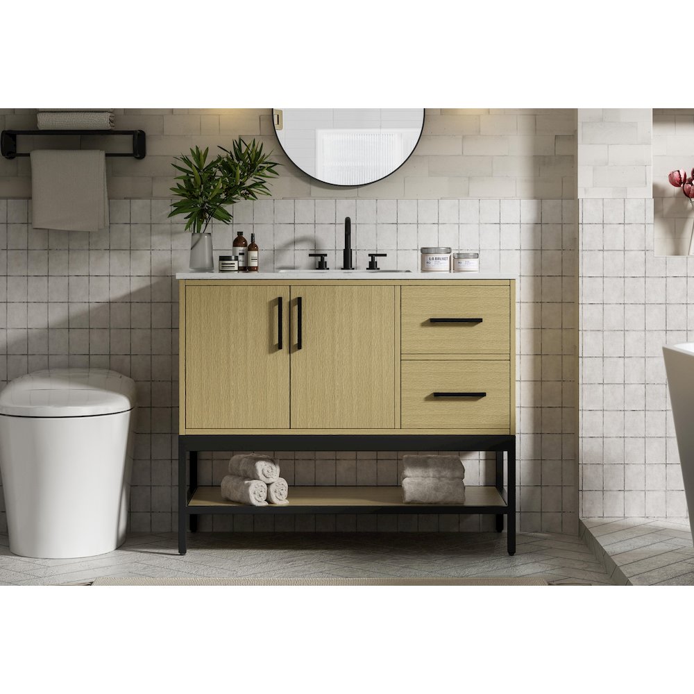 42 Inch Single Bathroom Vanity In Honey Brown. Picture 2