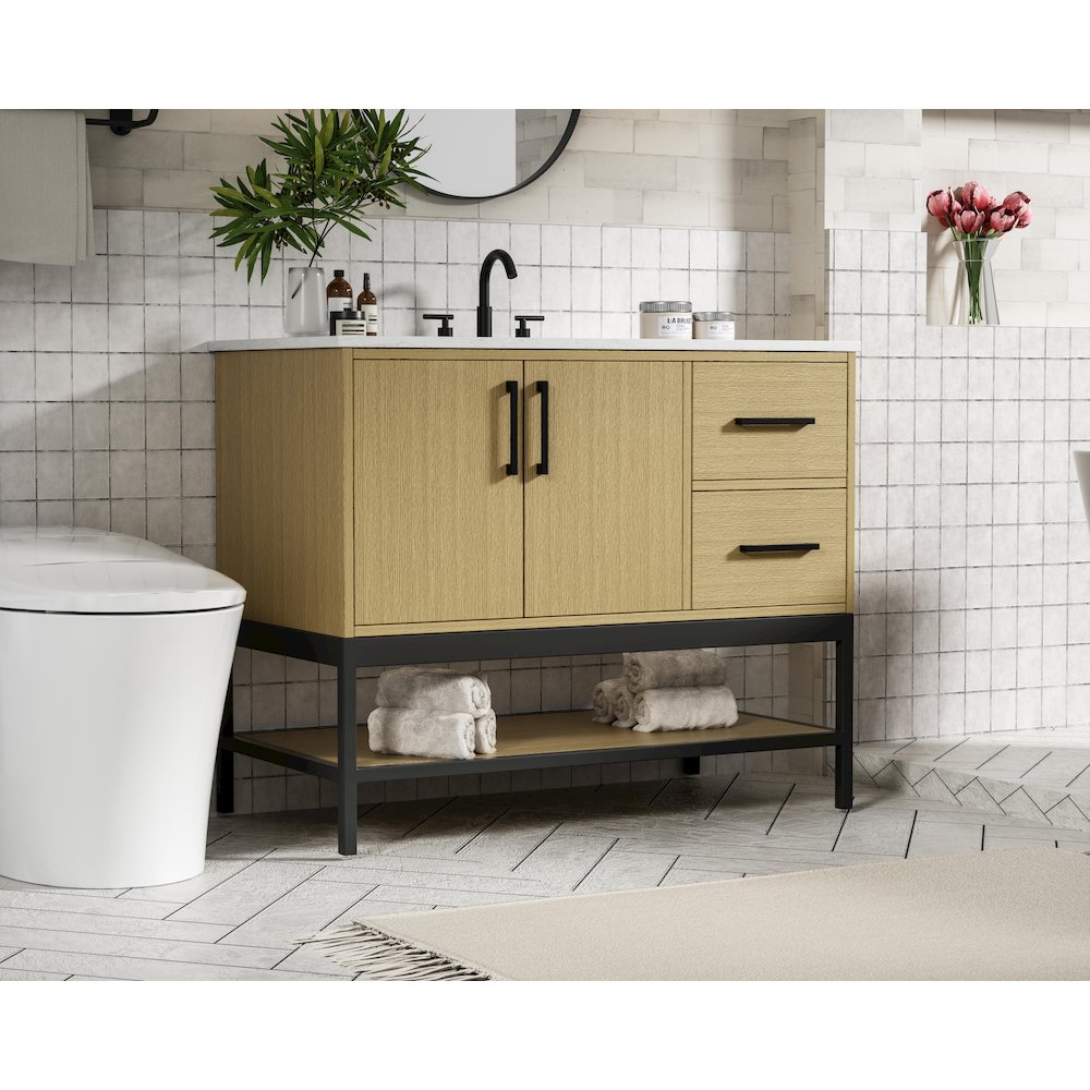 42 Inch Single Bathroom Vanity In Honey Brown. Picture 3