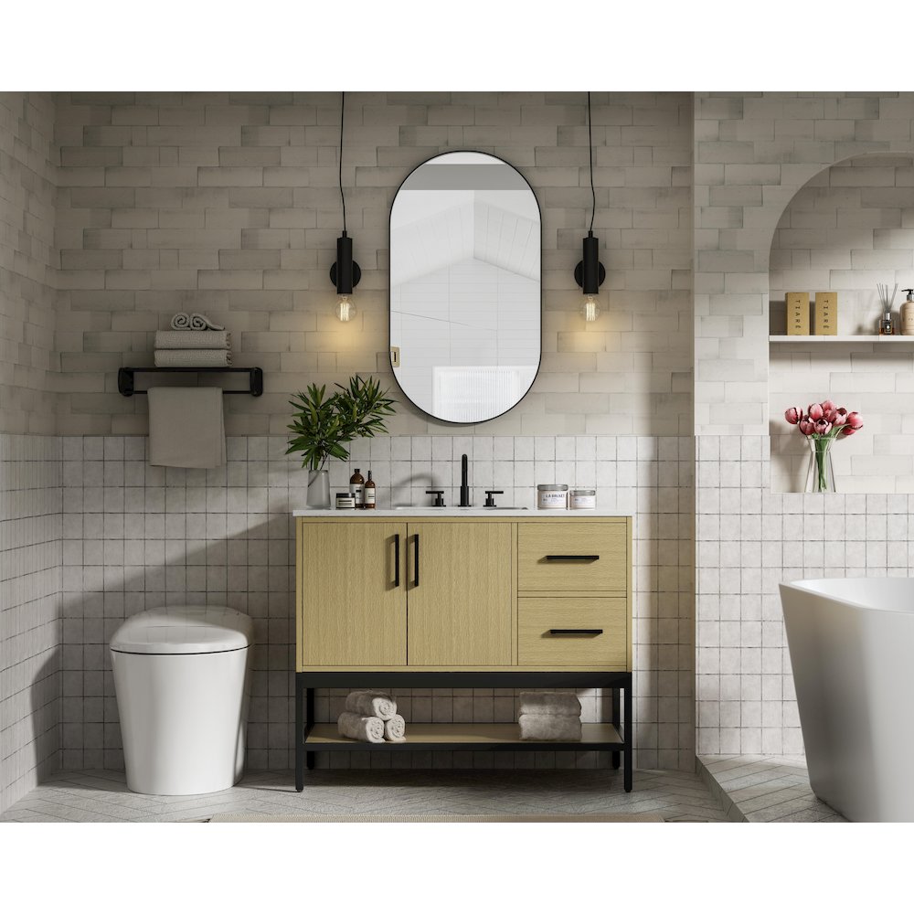 42 Inch Single Bathroom Vanity In Honey Brown. Picture 4