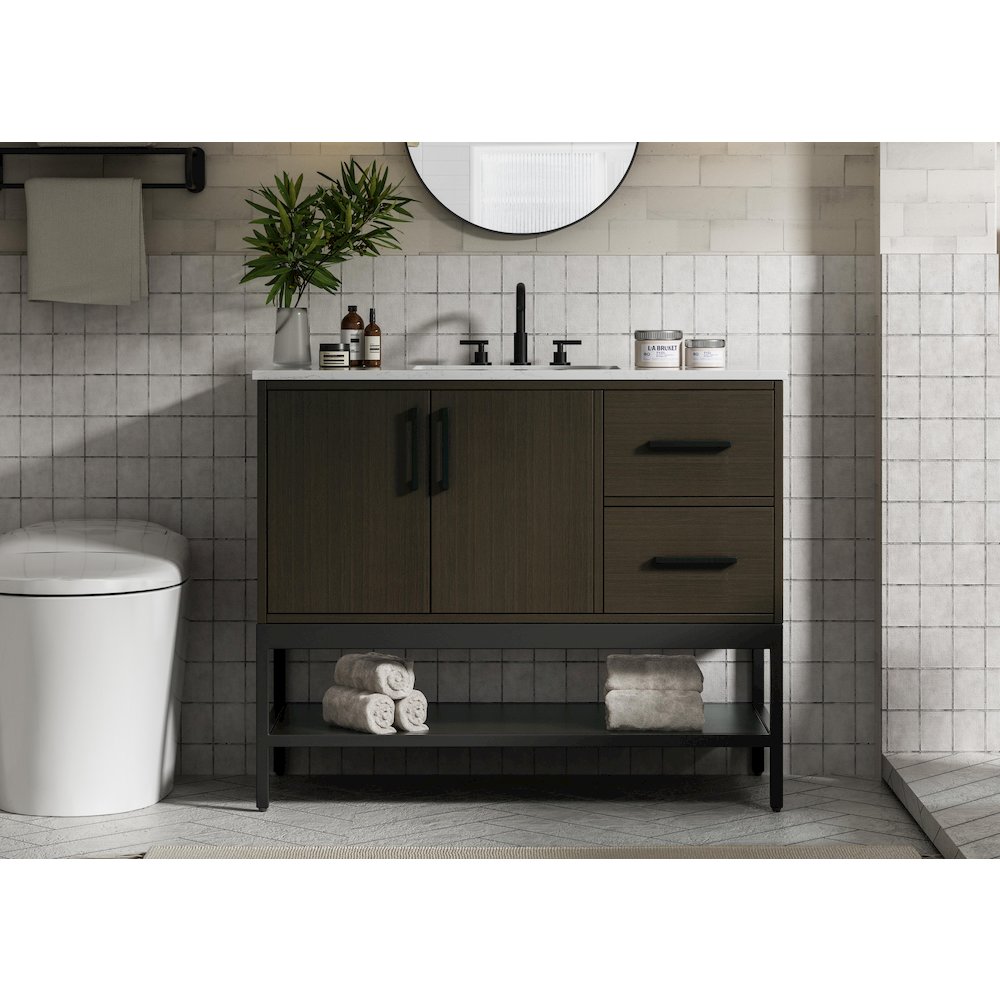 42 Inch Single Bathroom Vanity In Mocha Brown. Picture 2