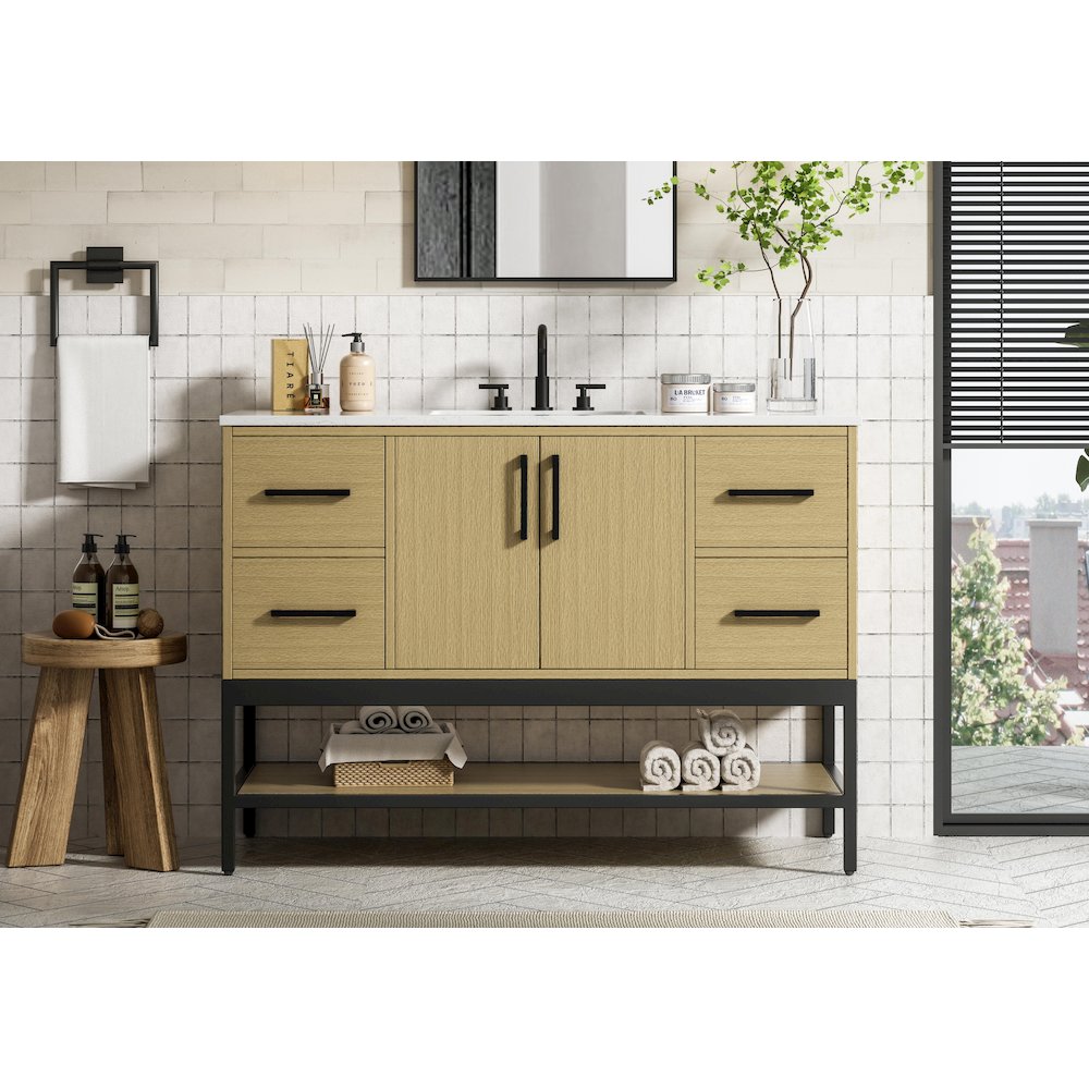 48 Inch Single Bathroom Vanity In Honey Brown. Picture 2