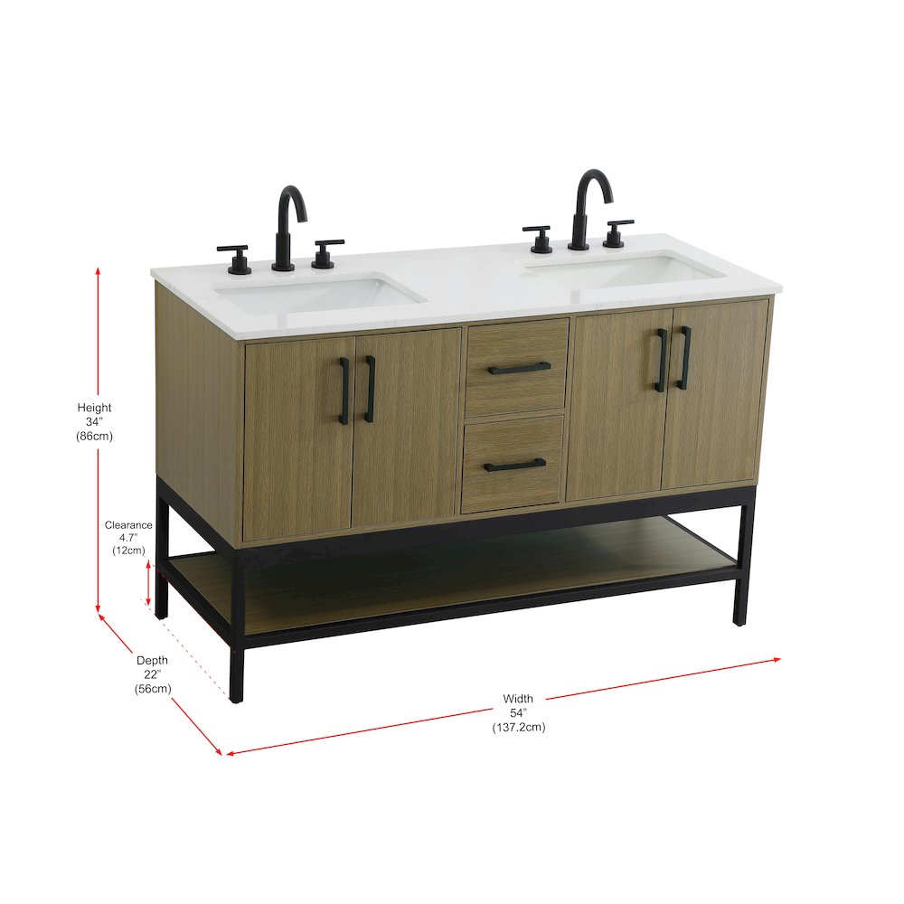 54 Inch Double Bathroom Vanity In Chestnut Brown. Picture 13