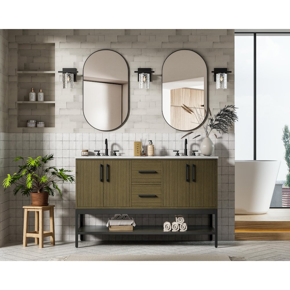 54 Inch Double Bathroom Vanity In Chestnut Brown. Picture 4