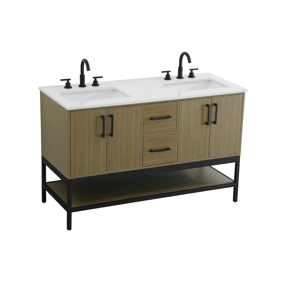 54 Inch Double Bathroom Vanity In Chestnut Brown. Picture 6