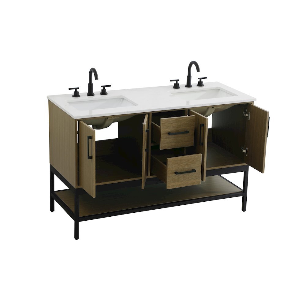 54 Inch Double Bathroom Vanity In Chestnut Brown. Picture 7