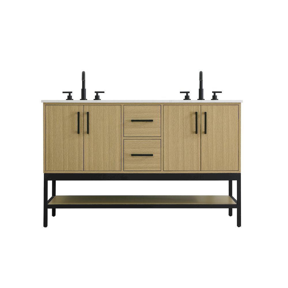 54 Inch Double Bathroom Vanity In Honey Brown. Picture 1