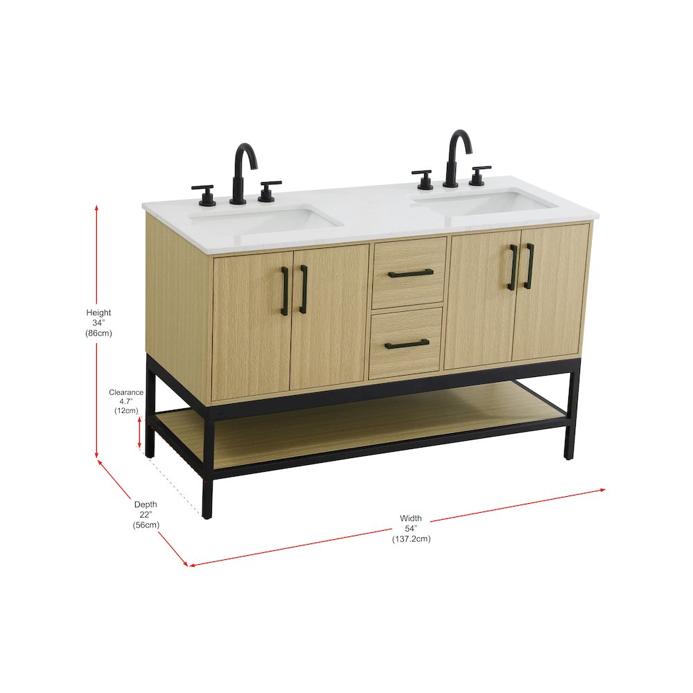 54 Inch Double Bathroom Vanity In Honey Brown. Picture 13