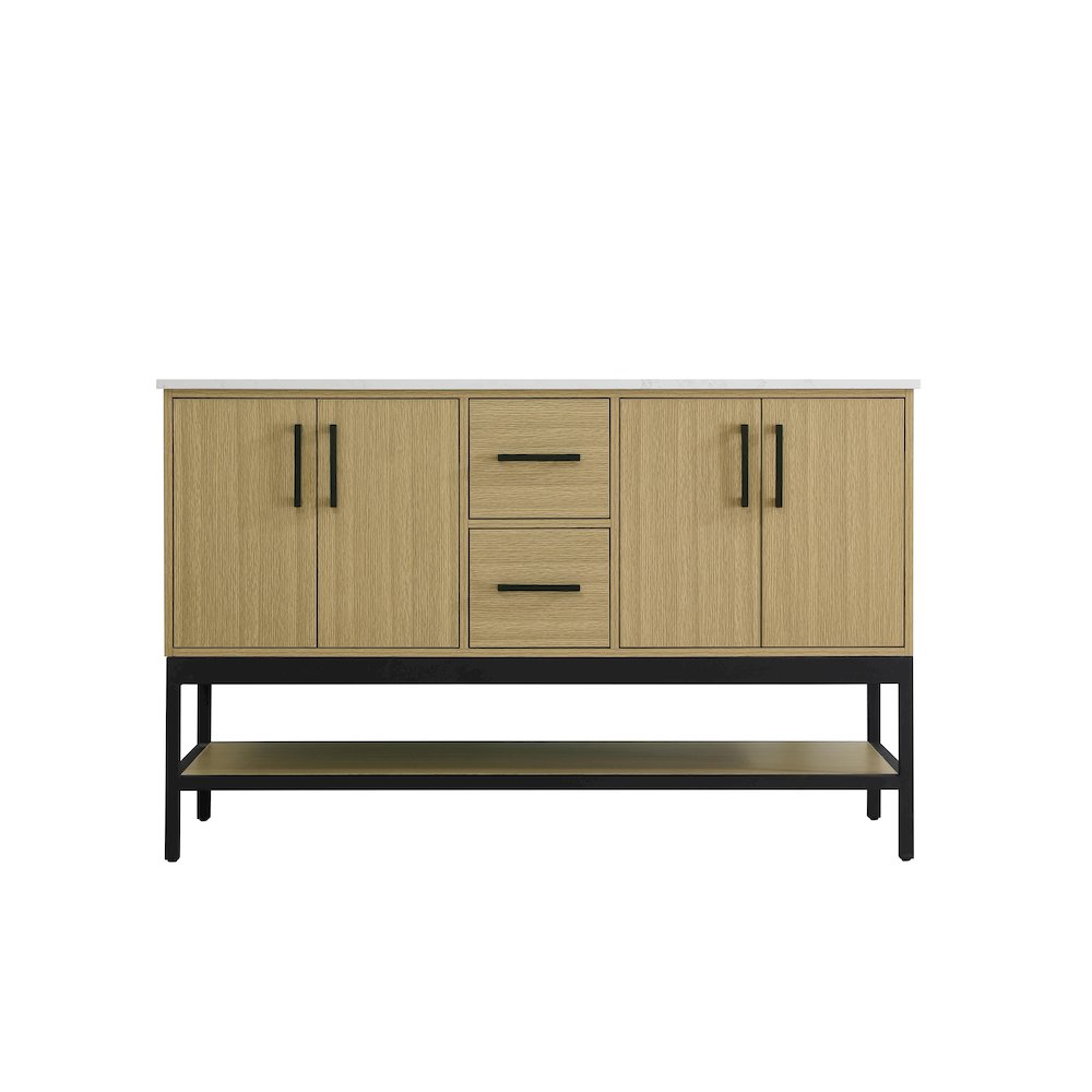 54 Inch Double Bathroom Vanity In Honey Brown. Picture 5