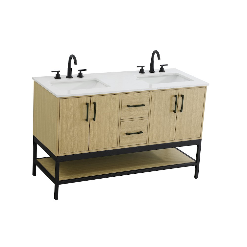 54 Inch Double Bathroom Vanity In Honey Brown. Picture 6