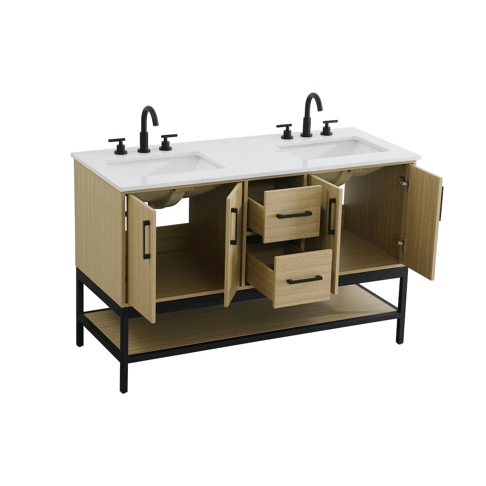 54 Inch Double Bathroom Vanity In Honey Brown. Picture 7