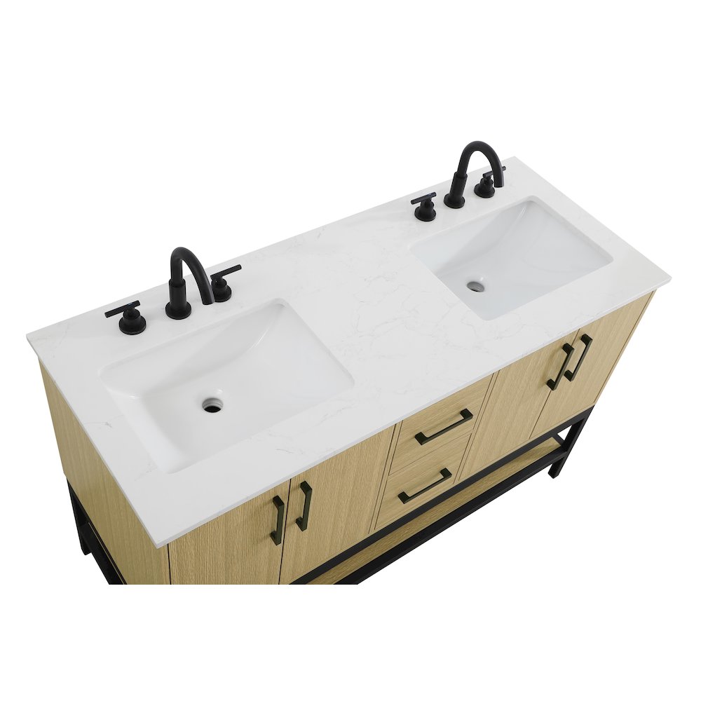 54 Inch Double Bathroom Vanity In Honey Brown. Picture 8