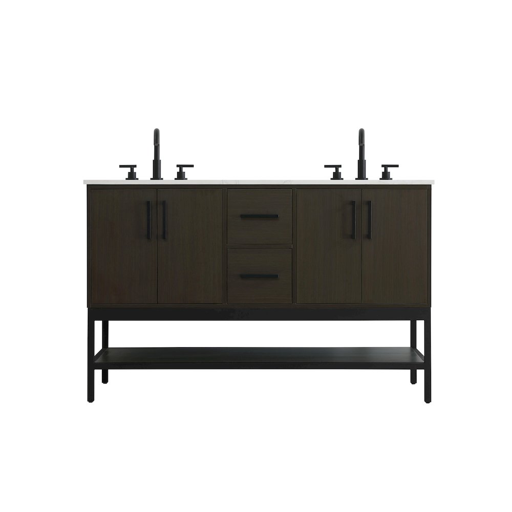 54 Inch Double Bathroom Vanity In Mocha Brown. Picture 1