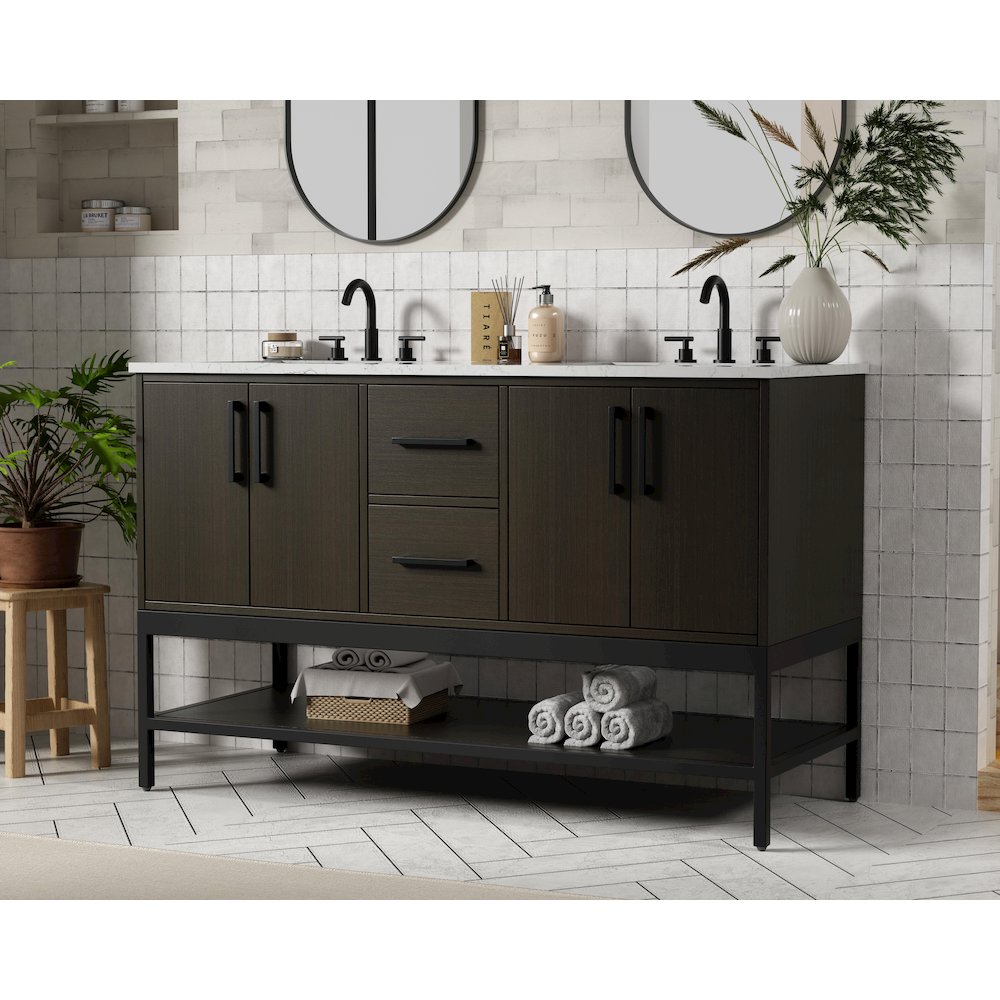 54 Inch Double Bathroom Vanity In Mocha Brown. Picture 3