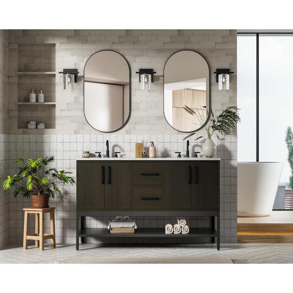 54 Inch Double Bathroom Vanity In Mocha Brown. Picture 4