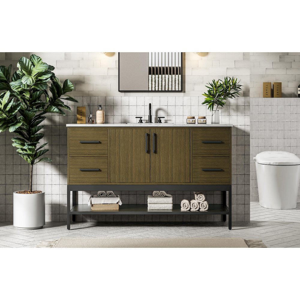 54 Inch Single Bathroom Vanity In Chestnut Brown. Picture 2