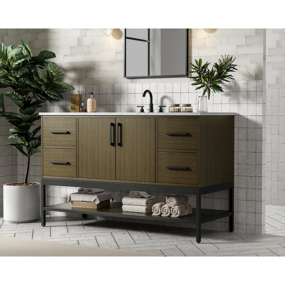 54 Inch Single Bathroom Vanity In Chestnut Brown. Picture 3
