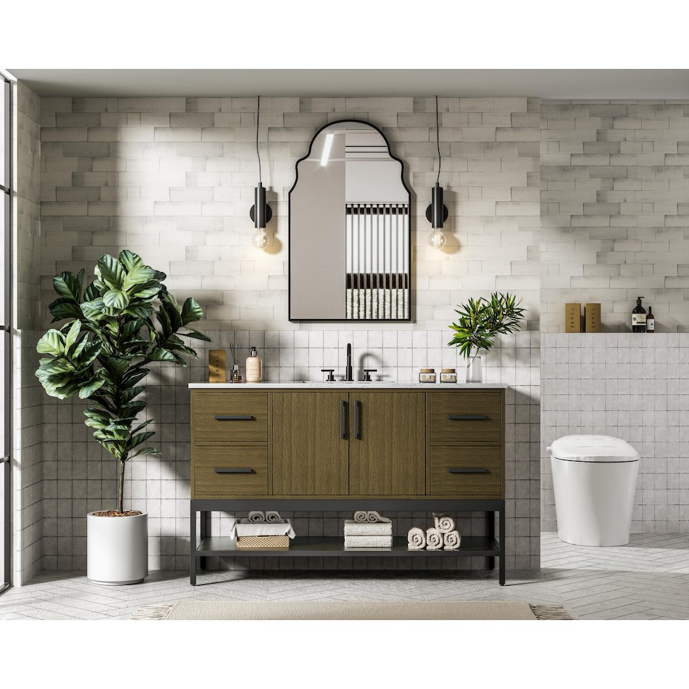 54 Inch Single Bathroom Vanity In Chestnut Brown. Picture 4