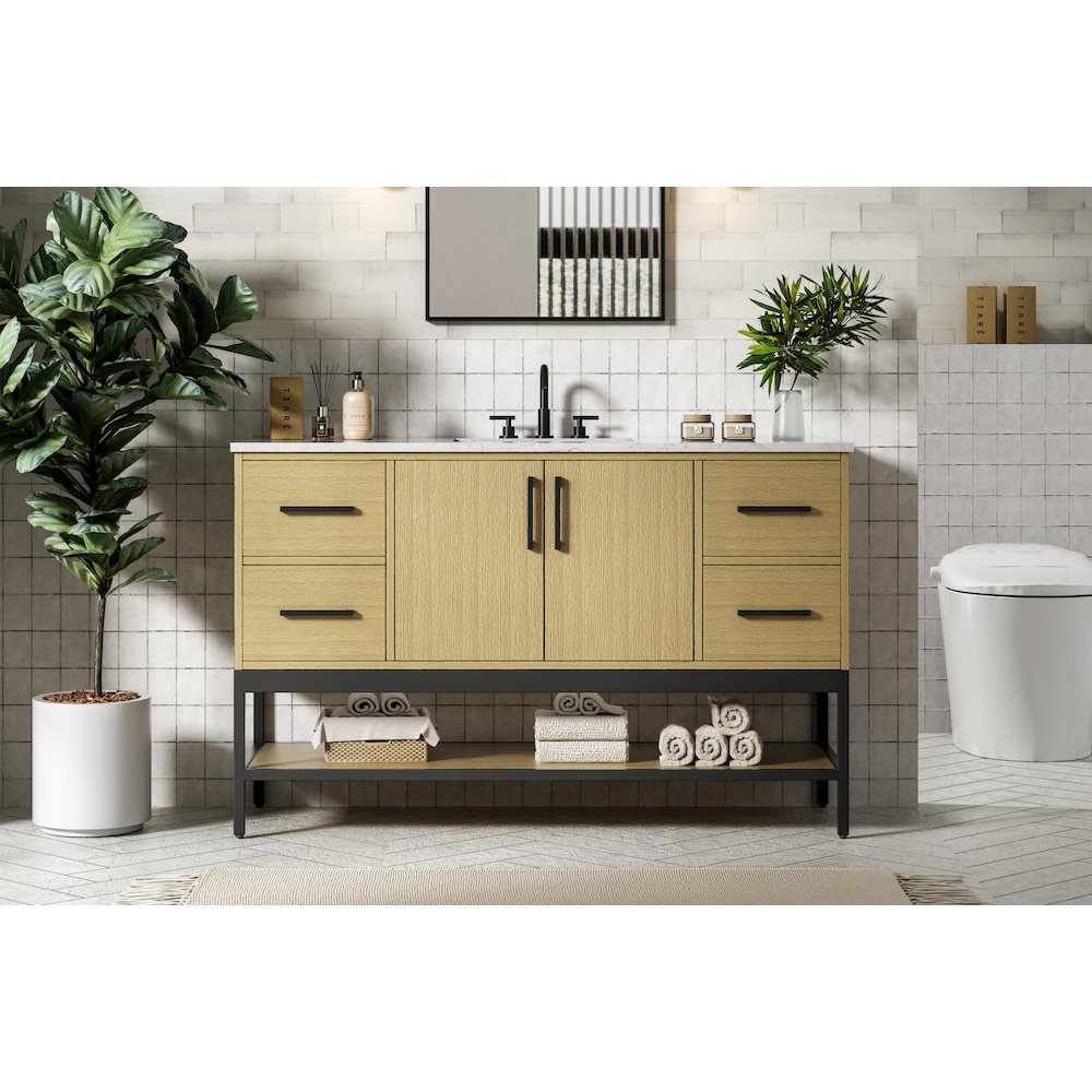 54 Inch Single Bathroom Vanity In Honey Brown. Picture 2