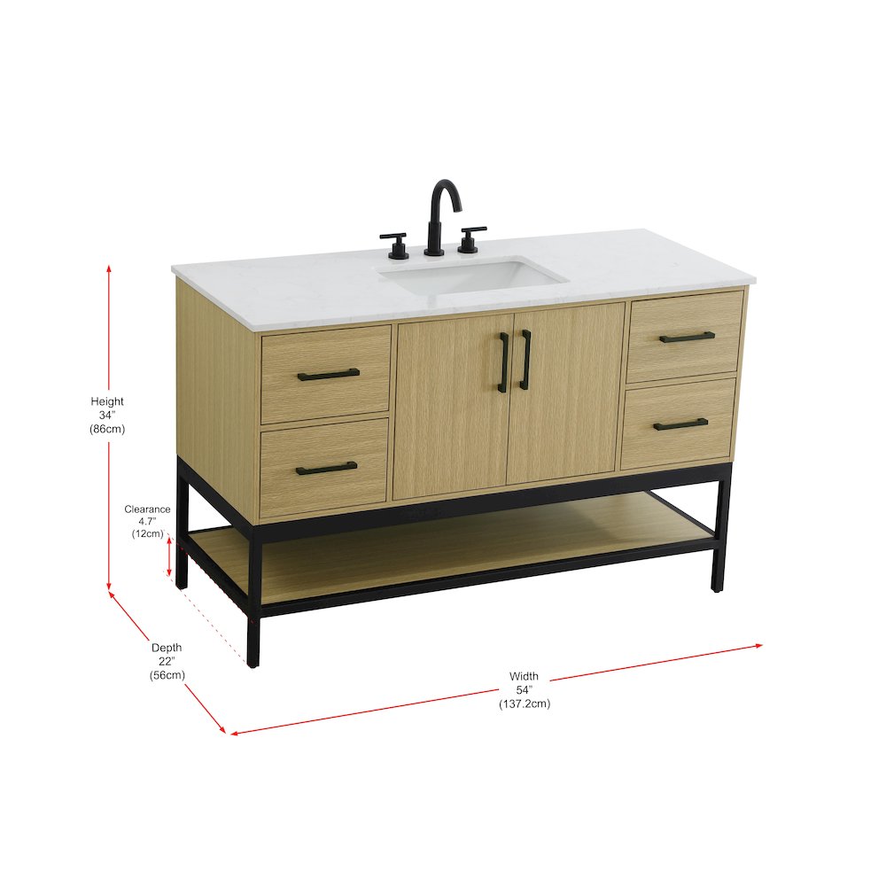 54 Inch Single Bathroom Vanity In Honey Brown. Picture 13