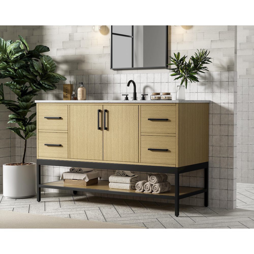 54 Inch Single Bathroom Vanity In Honey Brown. Picture 3