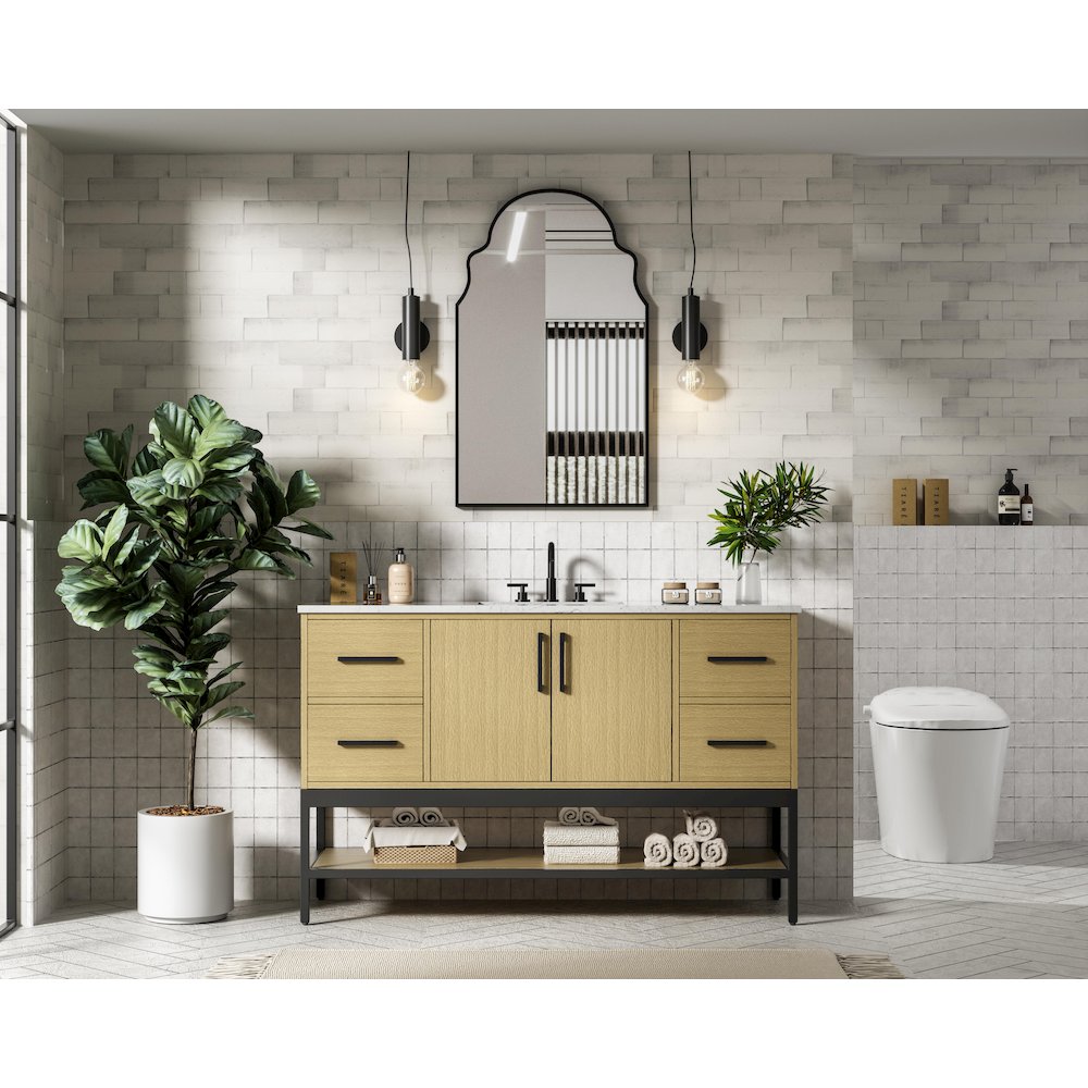 54 Inch Single Bathroom Vanity In Honey Brown. Picture 4