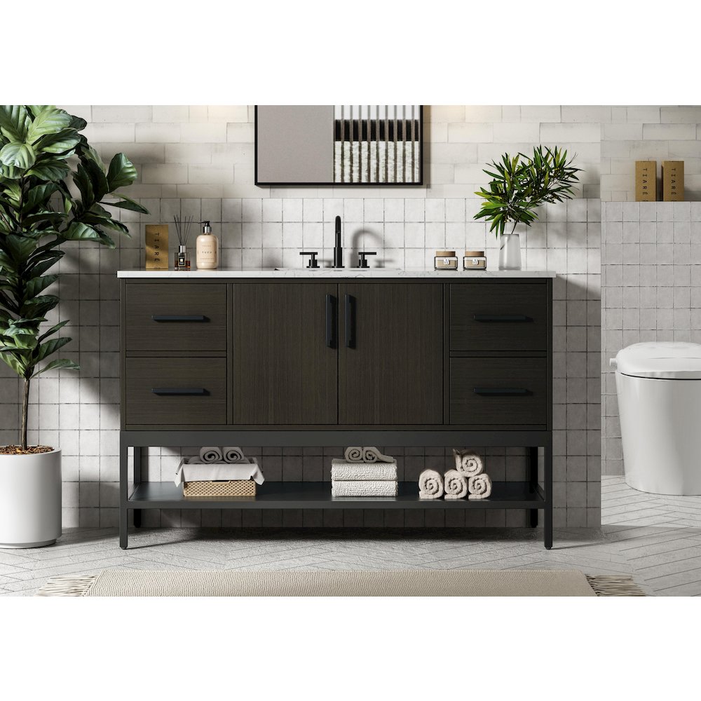 54 Inch Single Bathroom Vanity In Mocha Brown. Picture 2