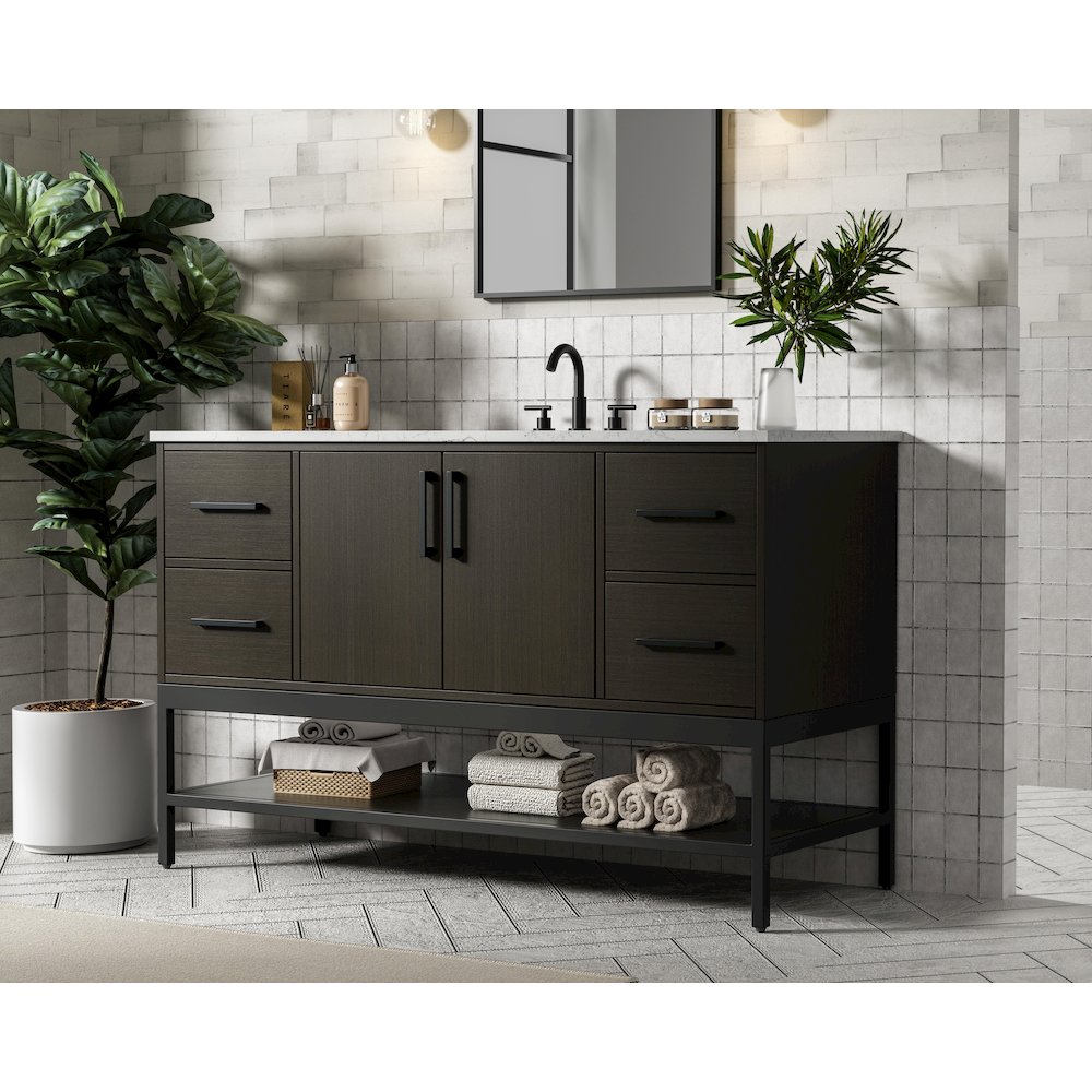 54 Inch Single Bathroom Vanity In Mocha Brown. Picture 3