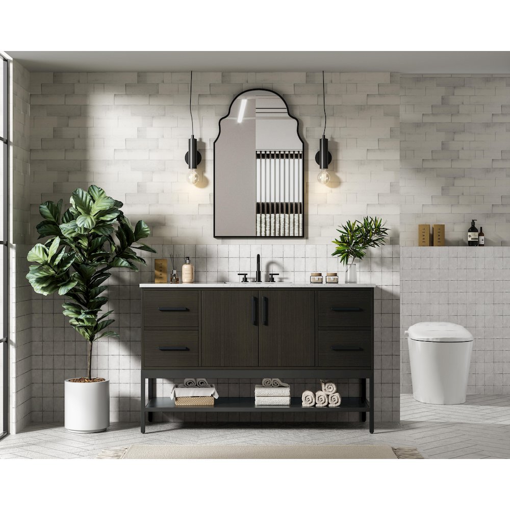 54 Inch Single Bathroom Vanity In Mocha Brown. Picture 4