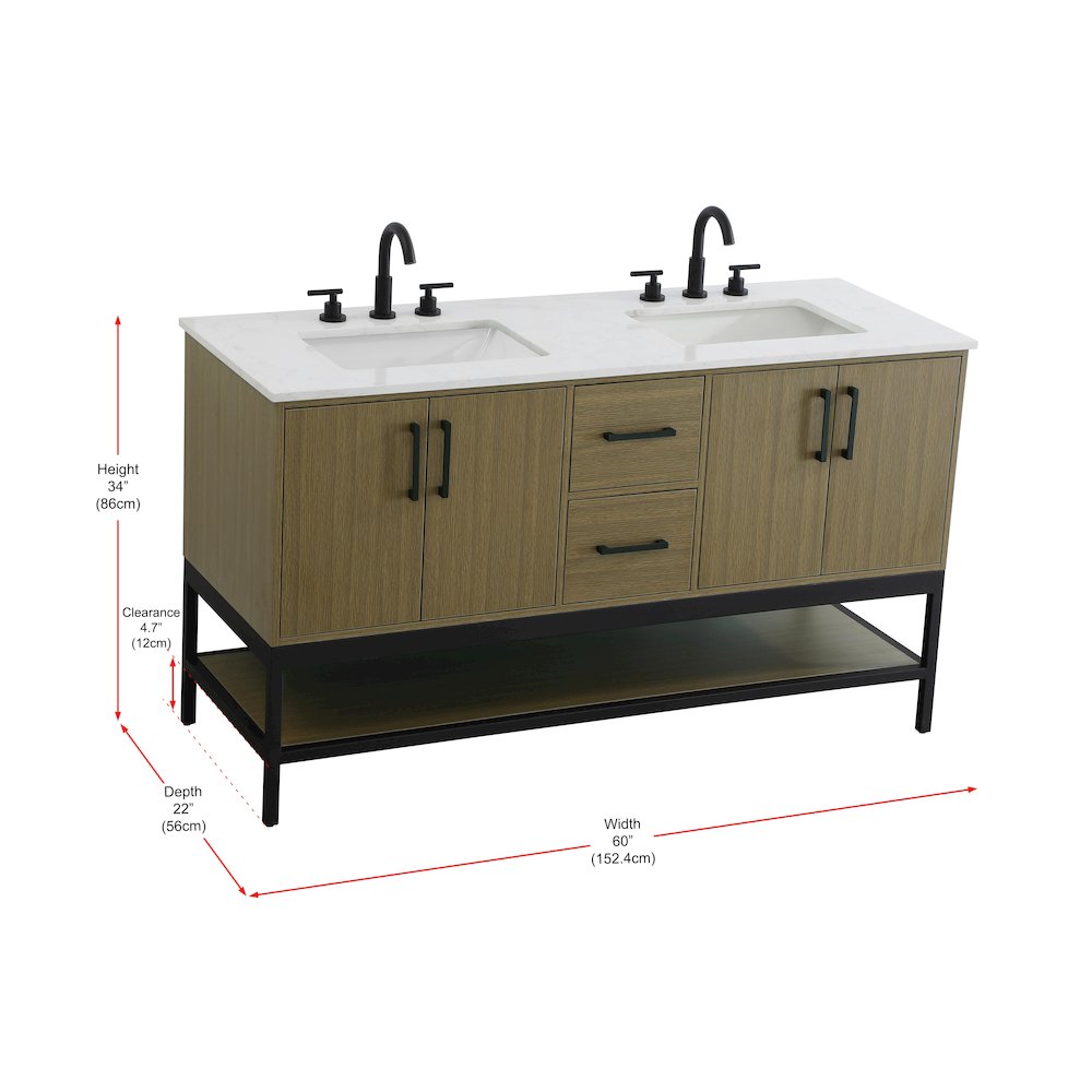 60 Inch Double Bathroom Vanity In Chestnut Brown. Picture 13