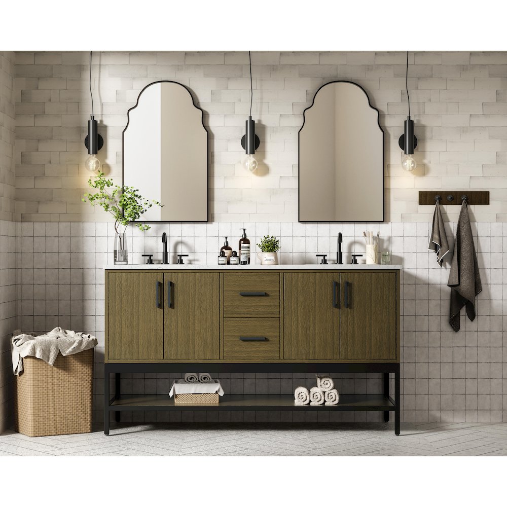 60 Inch Double Bathroom Vanity In Chestnut Brown. Picture 4