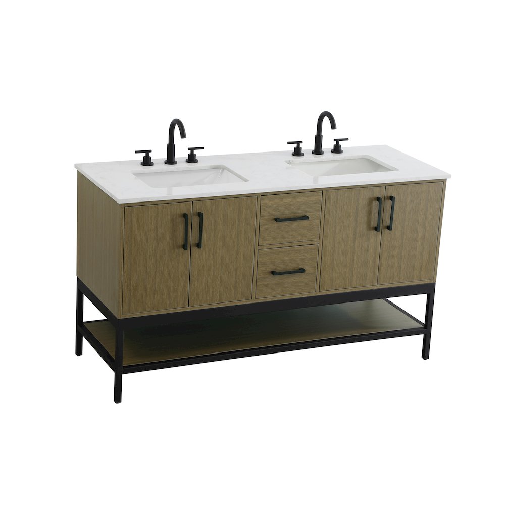 60 Inch Double Bathroom Vanity In Chestnut Brown. Picture 6