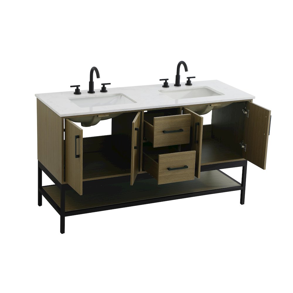 60 Inch Double Bathroom Vanity In Chestnut Brown. Picture 7