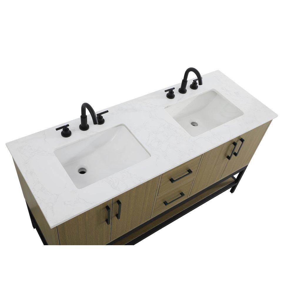 60 Inch Double Bathroom Vanity In Chestnut Brown. Picture 8