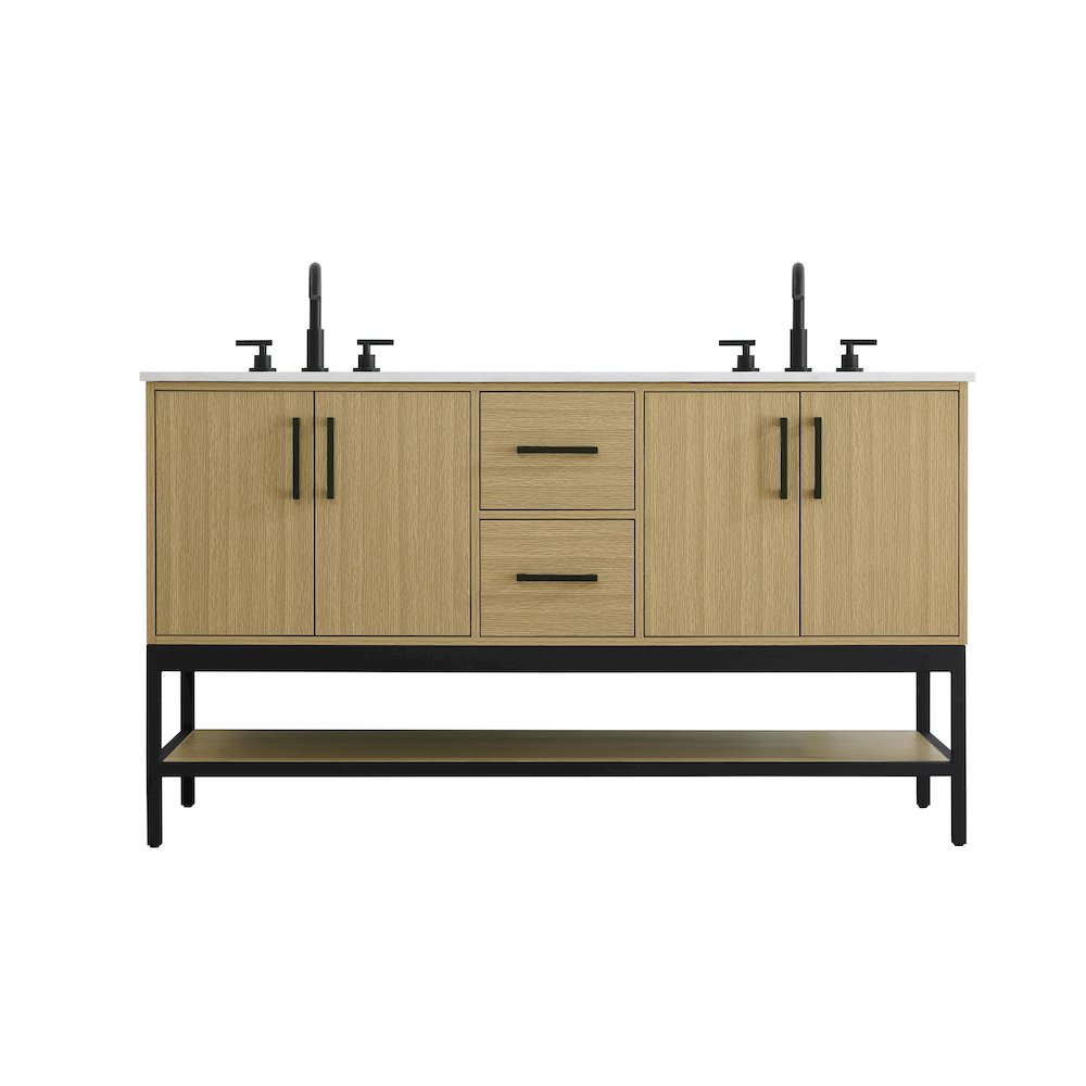 60 Inch Double Bathroom Vanity In Honey Brown. Picture 1