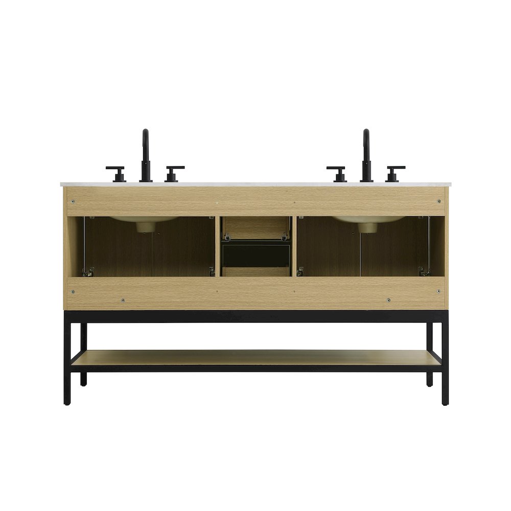 60 Inch Double Bathroom Vanity In Honey Brown. Picture 12
