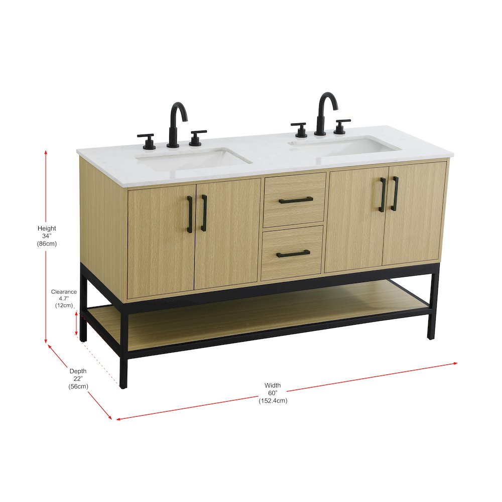 60 Inch Double Bathroom Vanity In Honey Brown. Picture 13