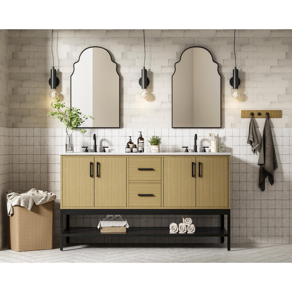 60 Inch Double Bathroom Vanity In Honey Brown. Picture 4