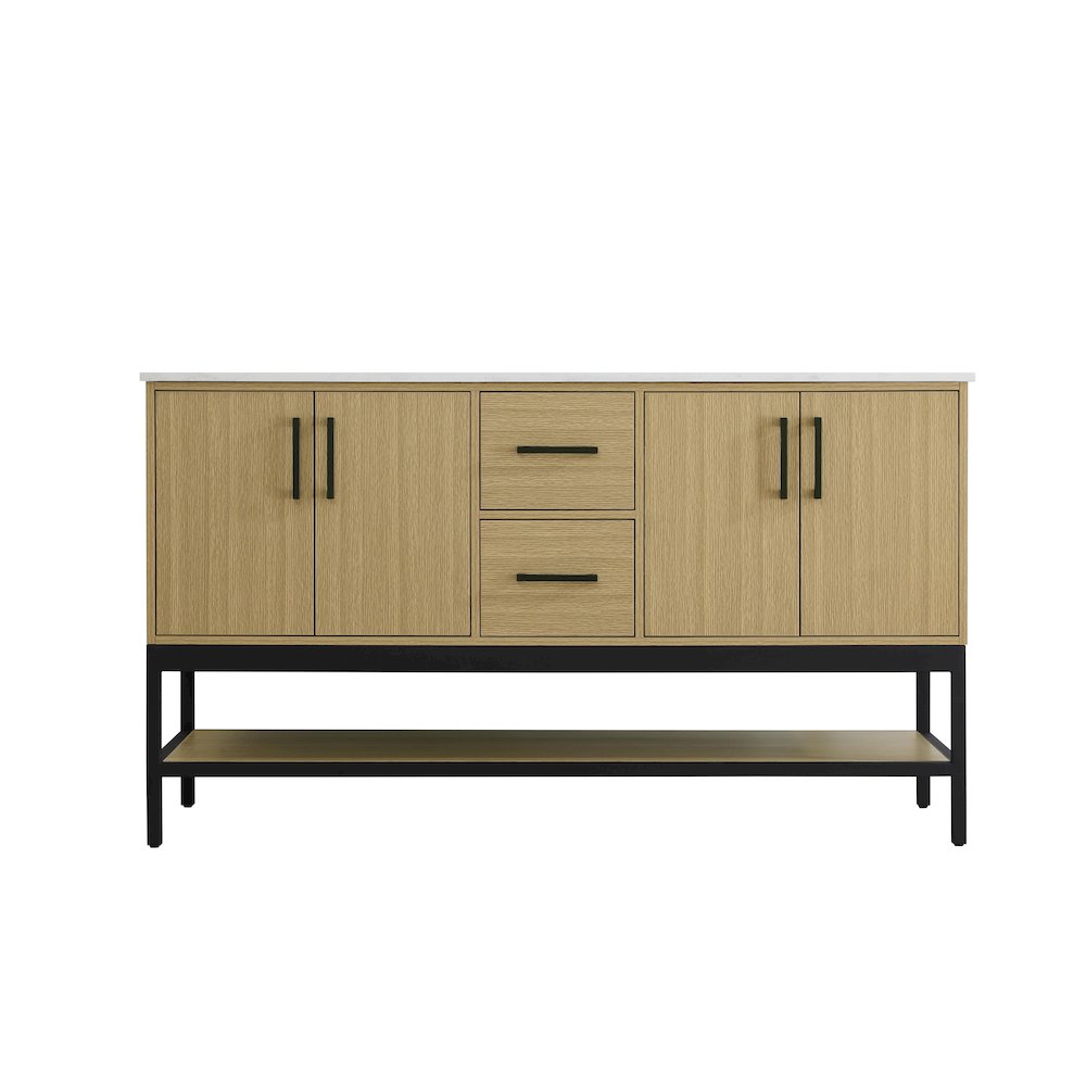60 Inch Double Bathroom Vanity In Honey Brown. Picture 5