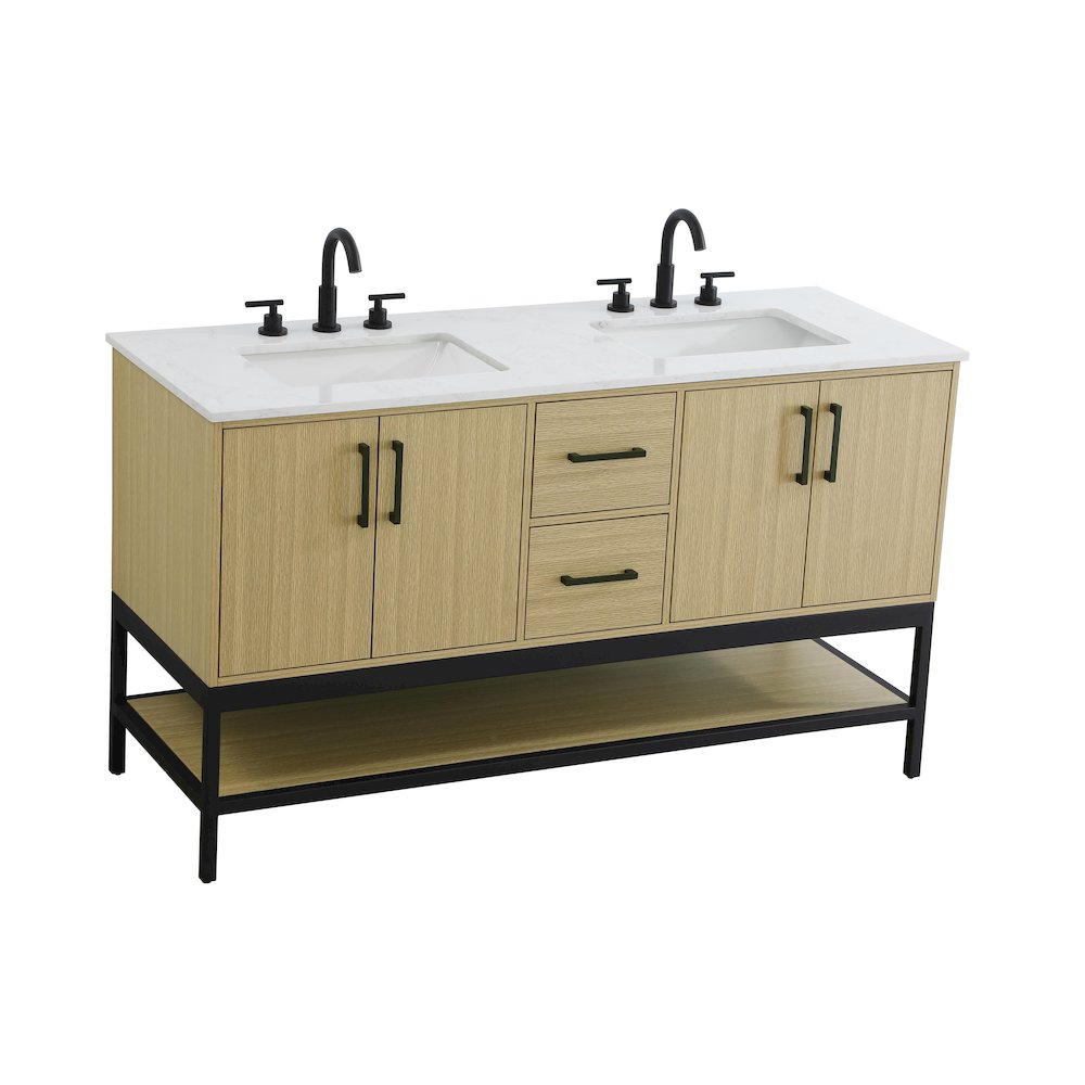 60 Inch Double Bathroom Vanity In Honey Brown. Picture 6