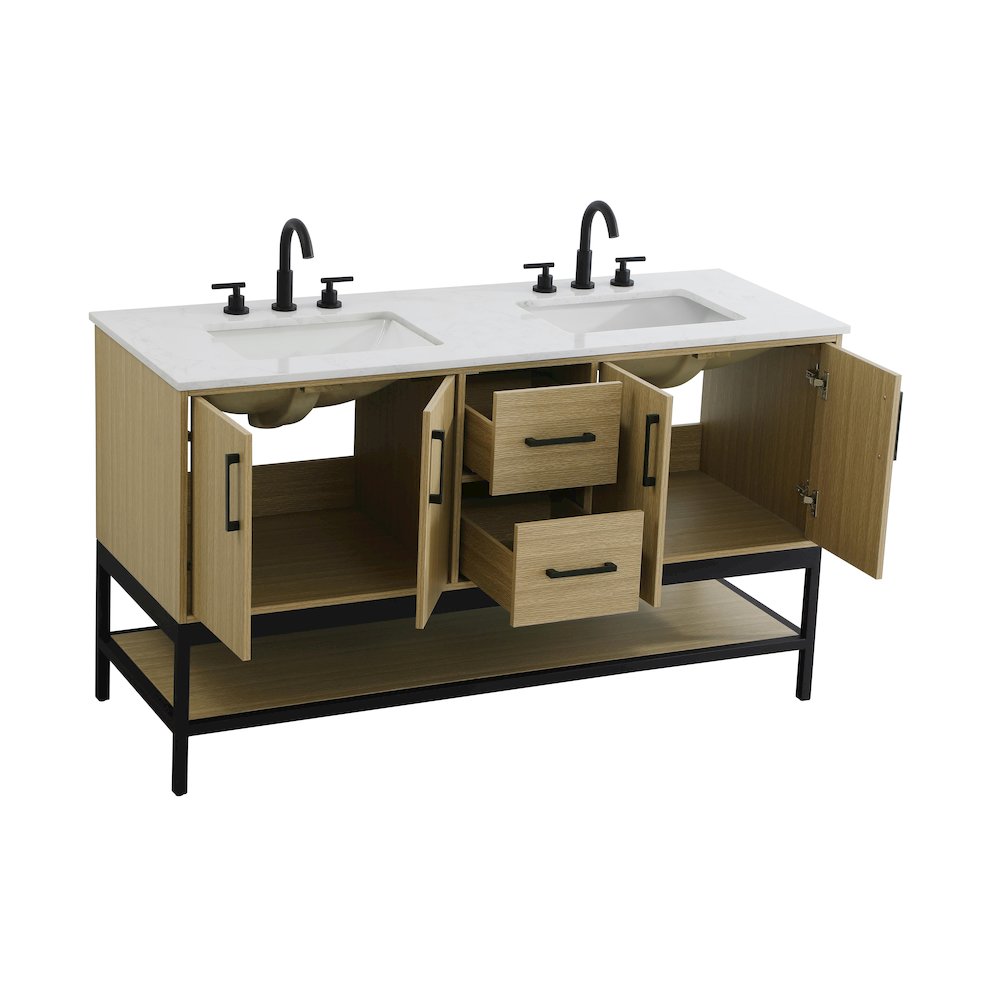 60 Inch Double Bathroom Vanity In Honey Brown. Picture 7